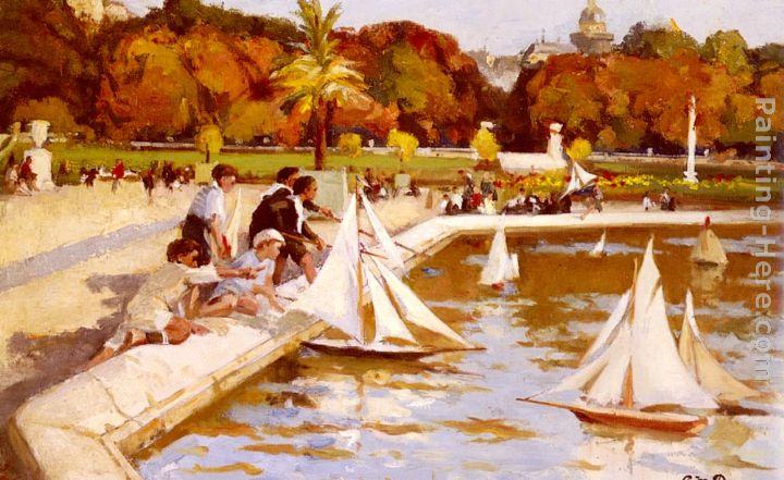 Paul Michel Dupuy Children Sailing Their Boats in the Luxembourg Gardens, Paris